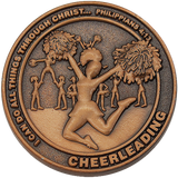 front of Christian cheerleading challenge coin