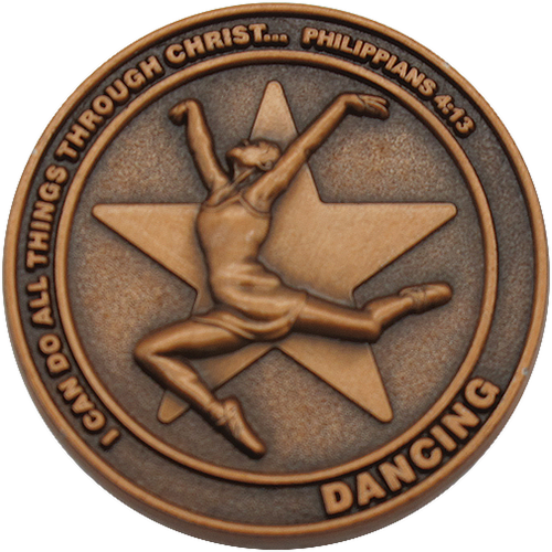 front of Christian dancing challenge coin