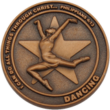 front of Christian dancing challenge coin