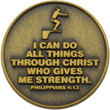 back of Christian diving challenge coin