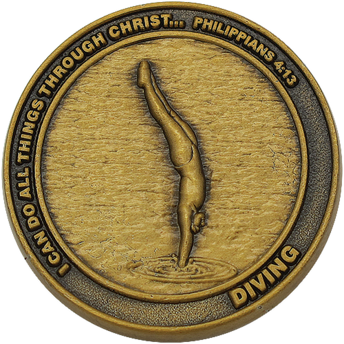 front of Christian diving challenge coin