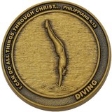 front of Christian diving challenge coin