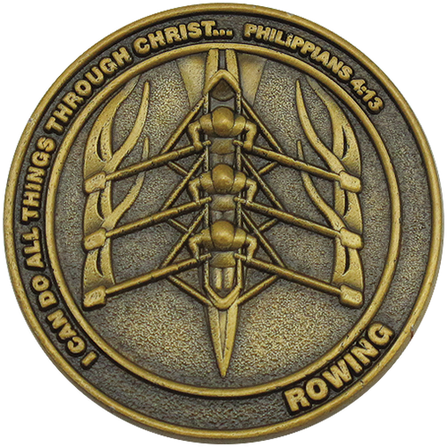 front of Christian rowing challenge coin