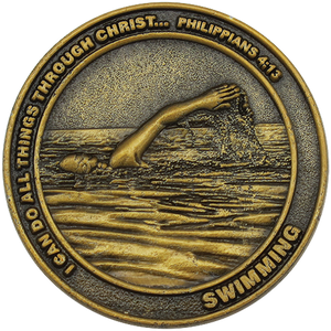 front of Christian swimming challenge coin