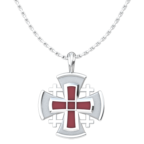 Jerusalem Cross with Red Enamel Pendant with 18