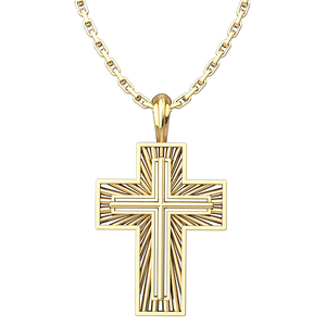 Gold Plated Sterling Silver Shining Cross Pendant with 18" Gold Plated Sterling Silver Chain