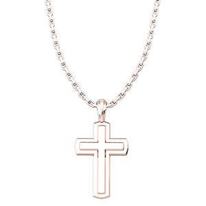 Rose Gold Plated Inset Cross Pendant with 18" Sterling Silver Chain