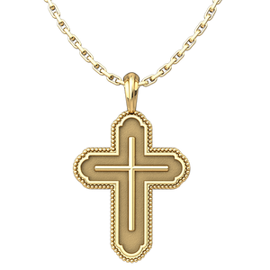 Gold Plated Cross in Cross Bead Edges Pendant