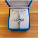 March Aquamarine Antique Birthstone Cross Sterling Silver Pendant - With 18" Sterling Silver Chain in velvet packaging