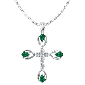 This stunning Antique Emerald May Birthstone Cross Pendant merges the old with the new in a modern take on antique styling. 