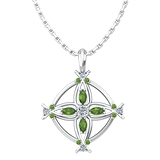 August Peridot Antique Birthstone Cross Pendant - With 18" Sterling Silver Chain