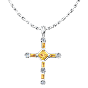 November Citrine Antique Birthstone Cross Pendant - With 18" Sterling Silver Chain
