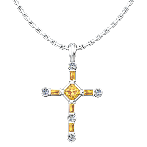 November Citrine Antique Birthstone Cross Pendant - With 18