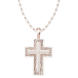 Rose Gold Plated Sterling Silver Shining Radiant Cross Pendant with 18" Chain