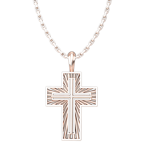 Rose Gold Plated Sterling Silver Shining Radiant Cross Pendant with 18