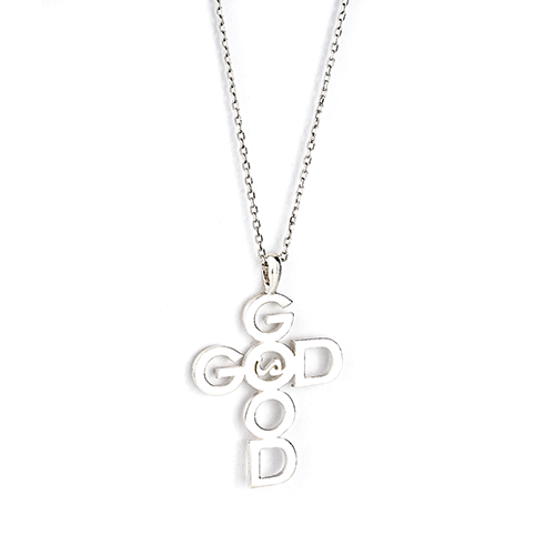 God is Good Cross Necklace, Words of Life Sterling Silver Pendant Necklace