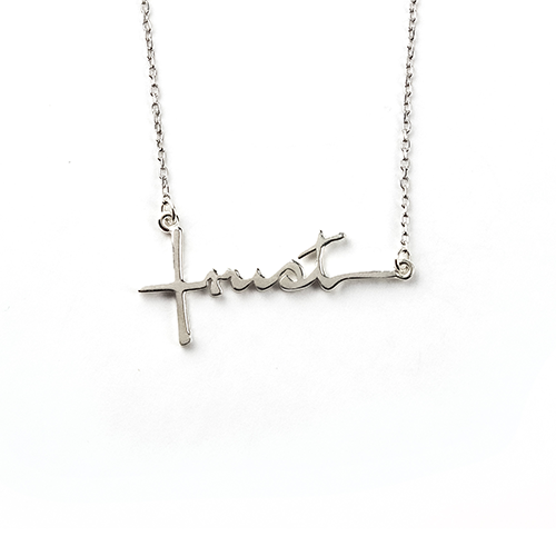 Trust Cross Necklace - Horizontal, Words of Life Sterling Silver Pendant Necklace