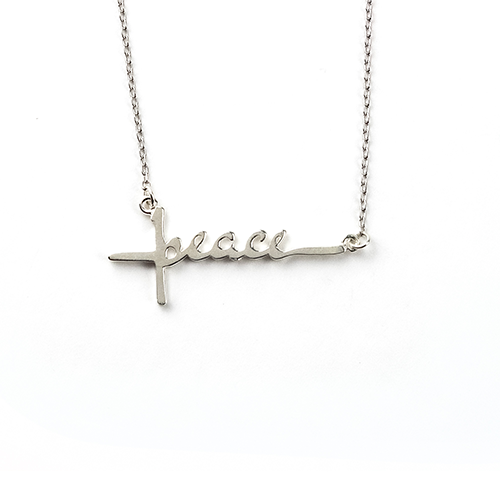 Peace Cross Necklace - Horizontal, Words of Life Sterling Silver Pendant Necklace