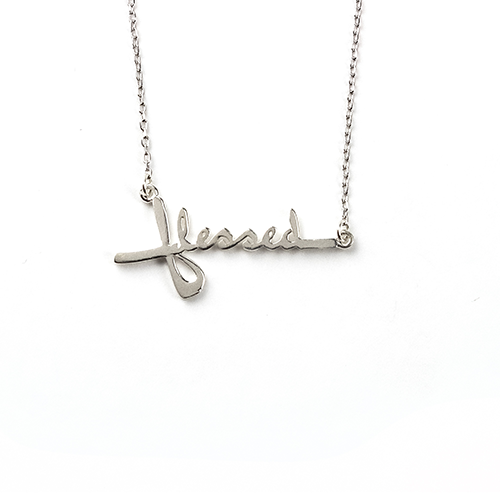 Blessed Cross Necklace - Horizontal, Words of Life Sterling Silver Pendant Necklace