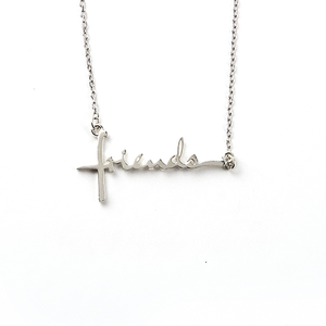 Friends Cross Necklace - Horizontal, Words of Life Sterling Silver Pendant Necklace