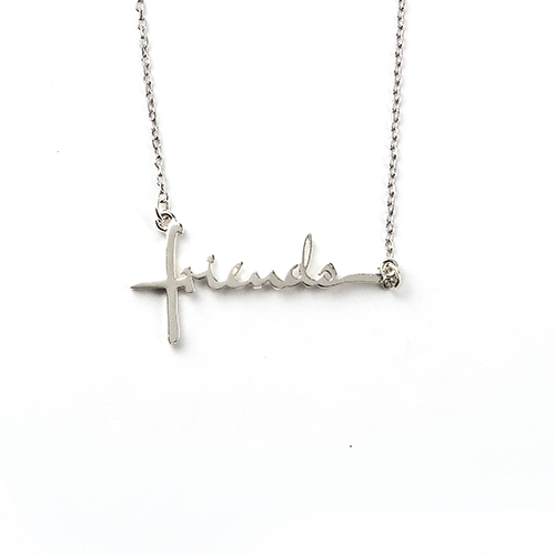 Friends Cross Necklace - Horizontal, Words of Life Sterling Silver Pendant Necklace