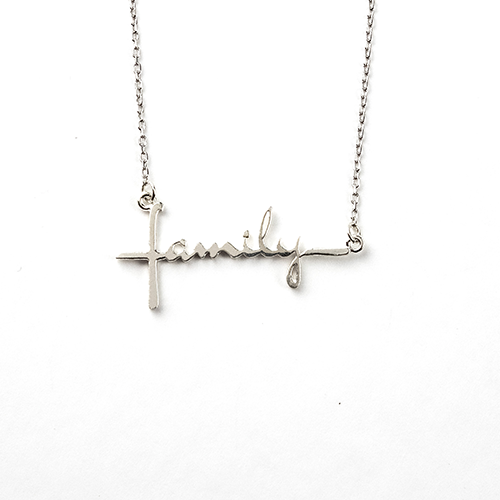 Family Cross Necklace - Horizontal, Words of Life Sterling Silver Pendant Necklace