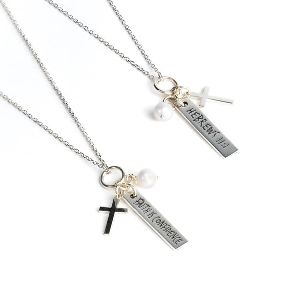 Faith is Confidence, Sterling Silver Scripture Cross Necklace