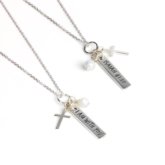 I Am With You, Sterling Silver Scripture Cross Necklace