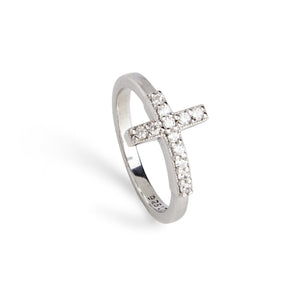 Sterling Silver Cross Ring with Cubic Zirconia