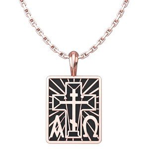 Alpha Omega & St Andrew Cross Rose Gold-Plated Sterling Silver Pendant - 18" Chain