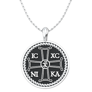 IC XC NIKA Round Pendant with Chi Rho Symbol, Sterling Silver Pendant and 18 Inch Chain