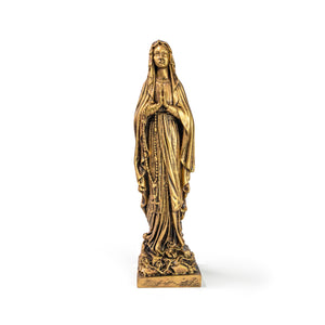 Praying Virgin Mary with Roses Marble Resin Statue - Antique Gold