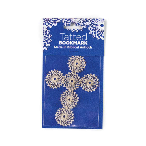 Handmade Tatted Lace Mandela Cross Bookmark – Beige