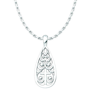 Tear Drop Cross Sterling Silver Pendant with 18 inch chain