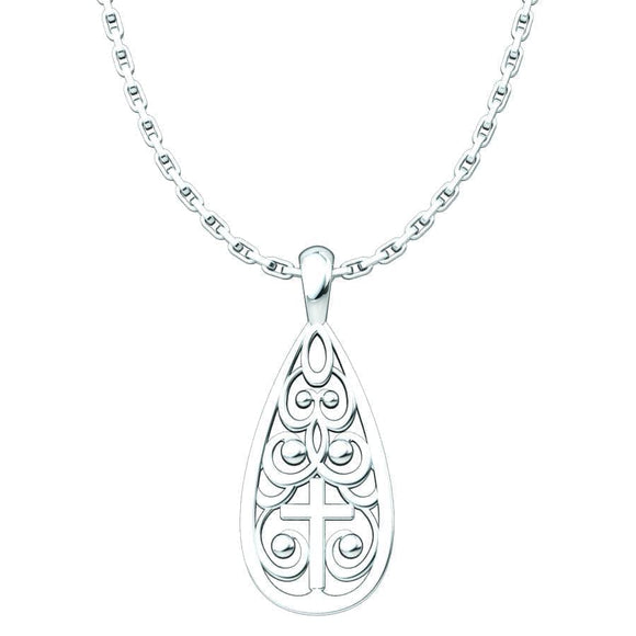 Tear Drop Cross Sterling Silver Pendant with 18 inch chain